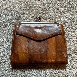 Brown Leather Coin Purse with Snap Closure